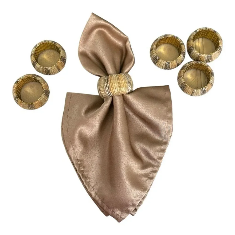 Pier 1 Gold & Silver Beaded Napkin Rings - Set of 6